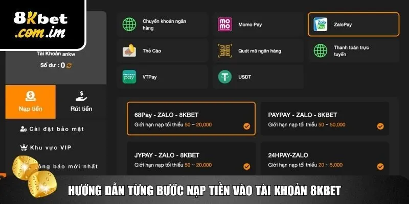 Chi tiết từng bước nạp tiền 8Kbet đơn giản, dễ dàng